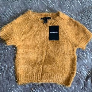 mustard fuzzy cropped shirt from forever 21
